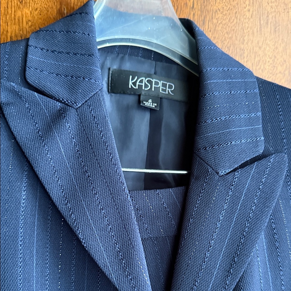 Kasper Women Striped Navy Blazer